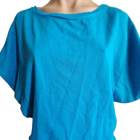 Oversized Blue Short Sleeve Keyhole Open Back Sweatshirt Top Size M - Picture 2 of 7